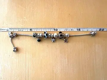 실버 비즈 팔찌 참 포함 약 16.5cm