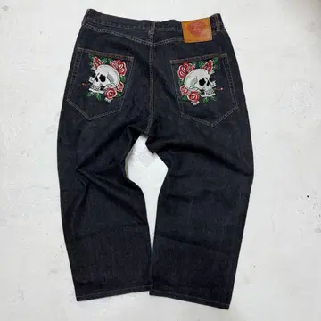 초와이드 Ed Hardy 에드하디 데님 버튼 플라이 해골 자수 W40