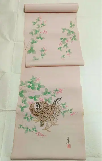 순수 실크 나고야 염색 오비 하기 우즈라 보라색 향기 옷감