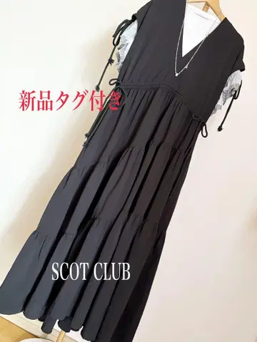 택 포함 새상품 SCOTCLUB 사선 티어드 원피스 블랙