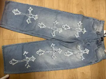 boohoo BAGGY RIGID CROSS 크로스 데님 청바지
