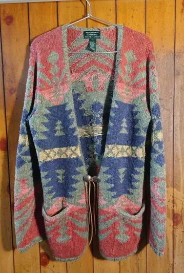 90s Lauren Ralph Lauren 네이티브 무늬 가디건 L
