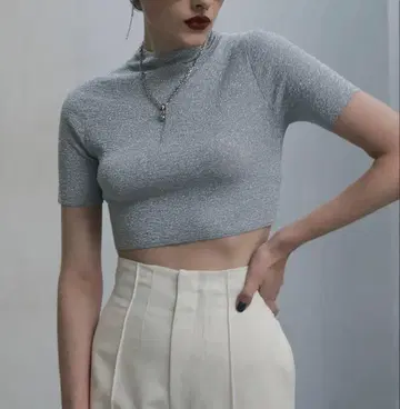 josemoon GLITTER CROP KNIT 실버 프리 사이즈