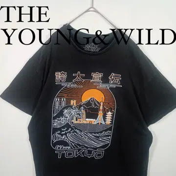 THE YOUNG&WILD 도쿄 티셔츠 한자 프린트 XL