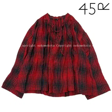 새상품급 45R 린넨 버팔로 체크 블라우스 0 린넨 빨간색 45rpm