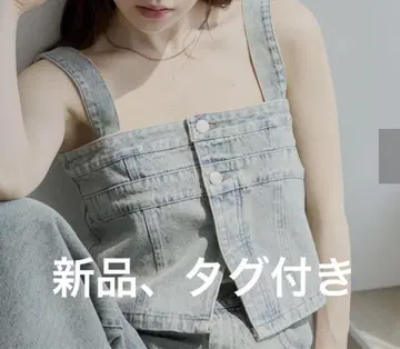어깨 버튼 탈부착 데님 베어 탑 Chico