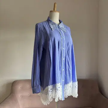 택 포함 미사용 이즈스칼라 셔츠 블루 나비 레이스