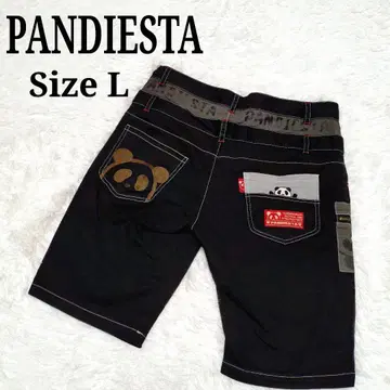 PANDIESTA 팬디에스타 하프 팬츠 블랙 자수 L 로고 버튼