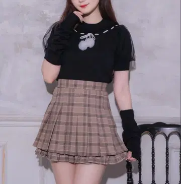pium 퍼 리본 암 워머가 있는 니트 블랙