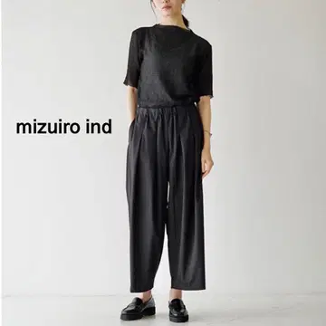 새상품 mizuiro ind 미즈이로 인드 허리 턱 와이드 팬츠 네이비
