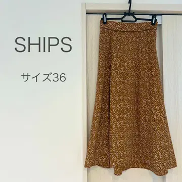 SHIPS 꽃무늬 플레어 스커트/브라운 오렌지 36