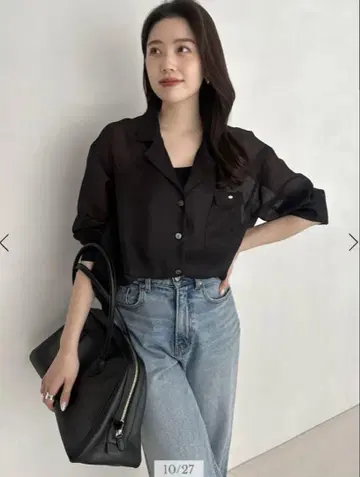 anuans 새상품 시어 테일러드 셔츠 블랙