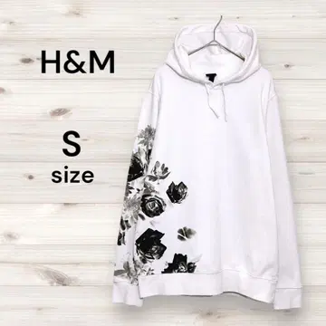 H&M 에이치앤엠 새상품급 프린트 후드티 장미 화이트 남성용 후드티