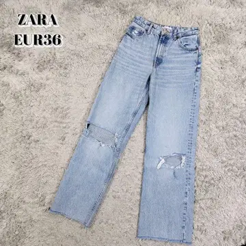 ZARA 컷오프 와이드 데님 청바지 데미지 가공