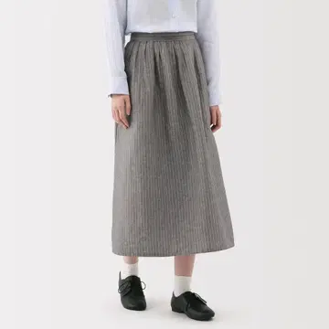 스트라이프 롱 스커트 플리츠