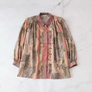 a 바로크 패턴 쇼와 레트로 셔츠 KAORU 디자인 버튼 일본제 쿠스미