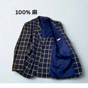Electa 이탈리아 소재 100% 린넨 체크 무늬 블레이저