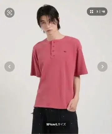 Perushu 와플 헨리넥 티셔츠 M 핑크