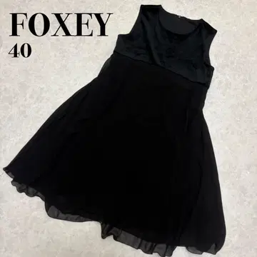 FOXEY A 라인 원피스 벨로아 쉬폰 블랙