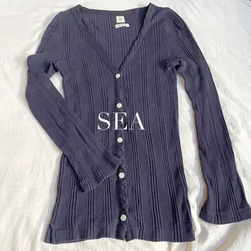 SEA 리브 니트 긴팔 가디건 네이비
