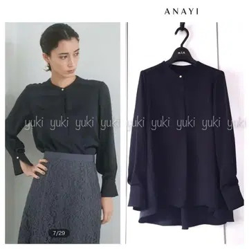 ANAYI 새틴 원턱 블라우스 블랙 38
