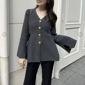 anuans 허리 쉐이프 페플럼 니트 자켓 브라운