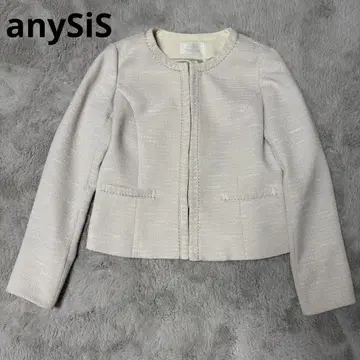 anySiS 노카라 트위드 자켓 포멀 화이트 화이트