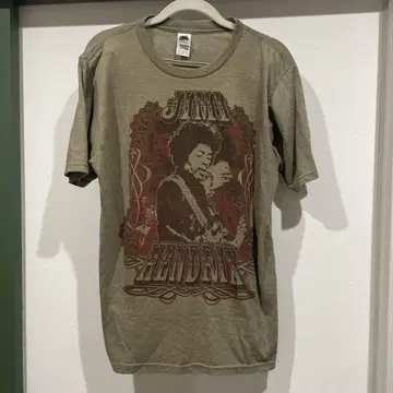 레어 Jimi Hendrix 프린트 티셔츠 올리브 그린 반팔