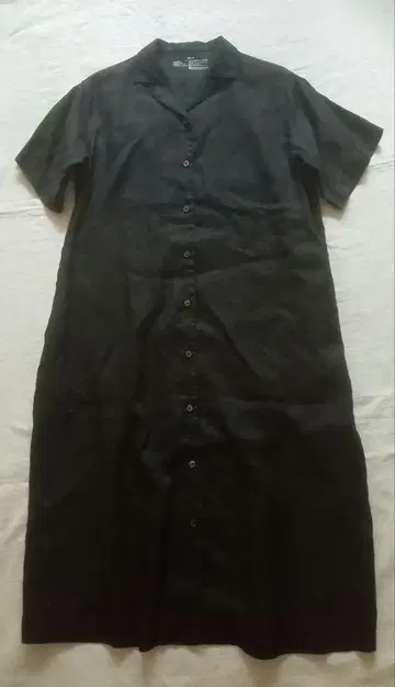 무인양품 프렌치 린넨 오픈 카라 셔츠 원피스 블랙 XS~S
