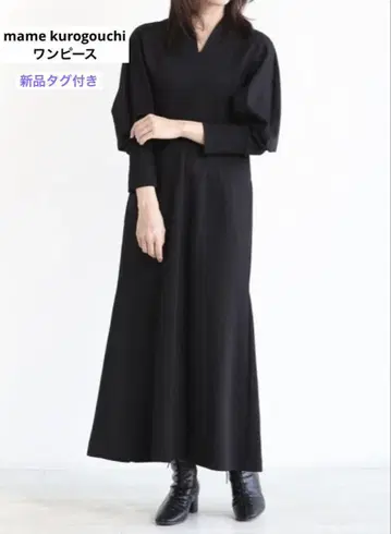 마메쿠로구치 블랙 롱 원피스 5부 소매