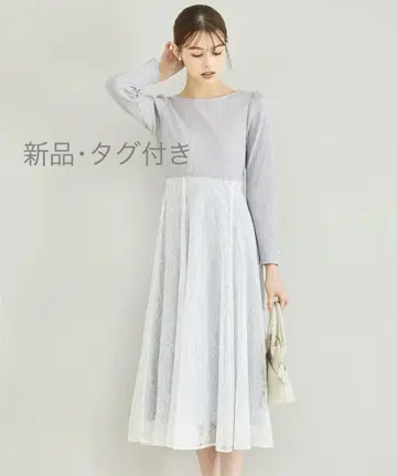 tocco 리본과 펄 장식 하이 웨스트 절개 레이스 도킹 원피스