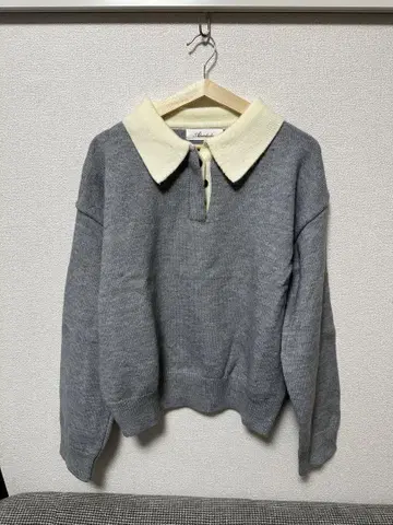 긴팔 피케 셔츠 그레이/아이보리