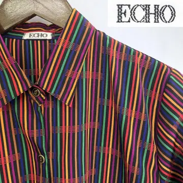 새상품급 ECHO 에코 레트로 스트라이프 체크 셔츠 긴팔 S 사이즈 상당