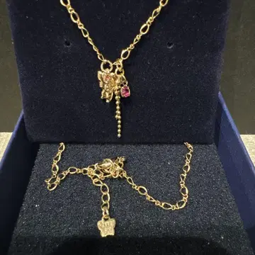 ANNA SUI 골드 참 목걸이 핑크 스톤