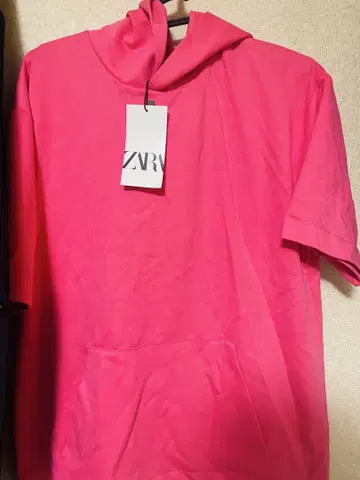 자라 후드 부착 숏 슬리브 후드티 핑크