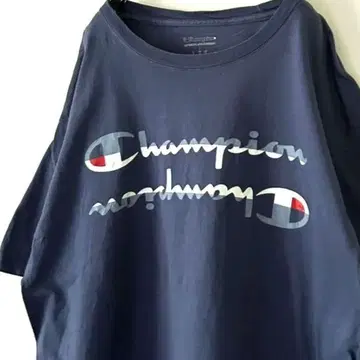 챔피온 Champion 로고 티셔츠 L 네이비 컬러 구제 의류 2줄 로고
