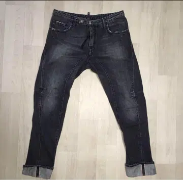 다크 블루 스키니 데님 롤업 밑단