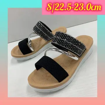 S/22.5-23cm 여성용 새상품 비쥬 샌들 장식 샌들 블랙