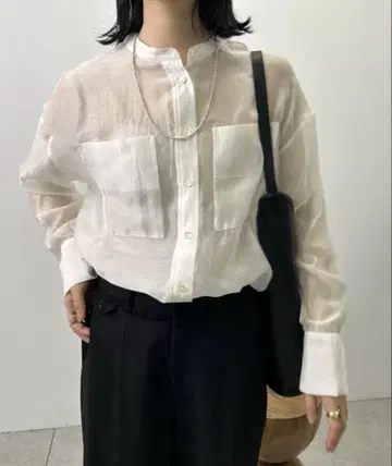 SHENERY 밴드 카라 오간자 셔츠