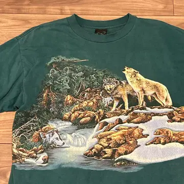 USA제 늑대 늑대 빅 프린트 티셔츠 90s 아이묭 착용