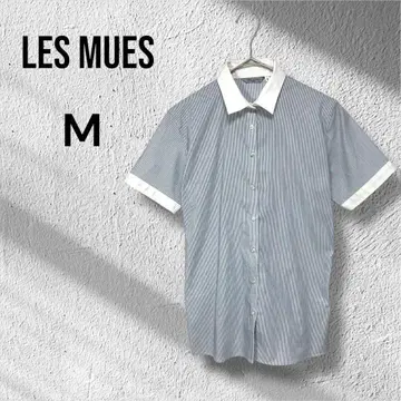 LES MUES 반팔 셔츠 클레릭 셔츠 스트라이프 셔츠 아오키