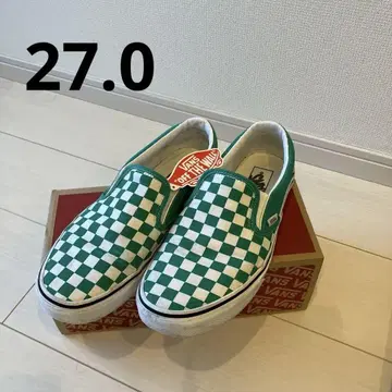 Vans 체크 무늬 슬립온 슈즈 그린