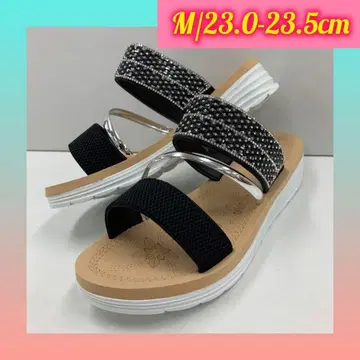 m/23.0-23.5cm 여성용 새상품 비쥬 샌들 장식 샌들 블랙
