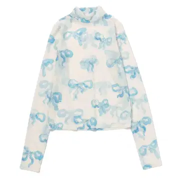 미사용 BABY RIBBON SEE-THROUGH TOPS BLUE