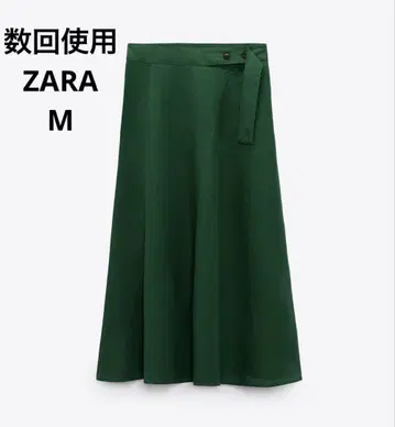 몇 번 사용 ZARA 린넨 블렌드 미디 스커트 그린 M
