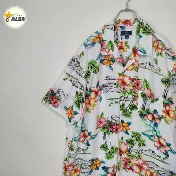 알로하 셔츠 하와이안 패턴 하이비스커스 올 패턴 레이온 화이트 3L