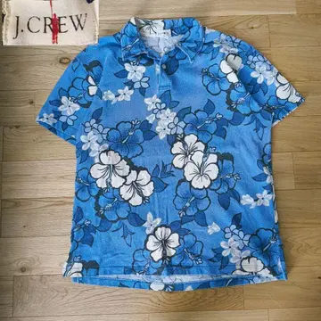90년대 빈티지 j.crew 하이비스커스 패턴 피케 셔츠 올 패턴 빈티지
