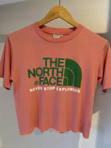 THE NORTH FACE 핑크 크롭 티셔츠 M 리메이크 그린