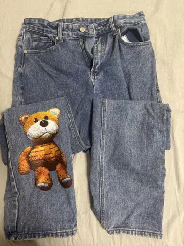 원하 니트 곰 데님 팬츠