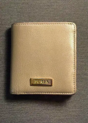 FURLA 훌라 접이식 지갑 베이지 가죽 동전 지갑 포함 여성용